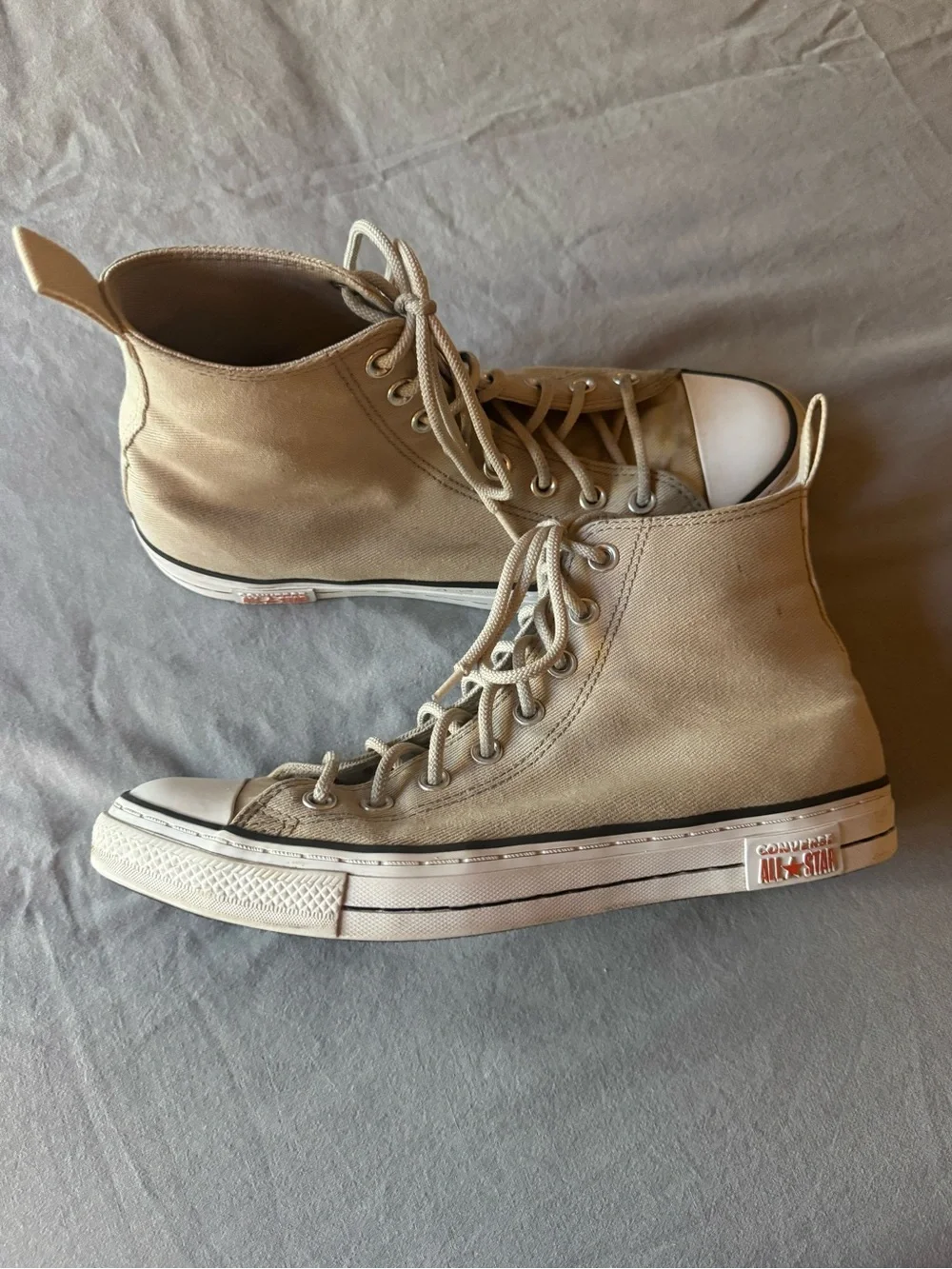 Converse High Top Canvas Sneakers in Tan with Orange Star Patch